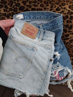 Levi's Light Blue High-Rise Frayed Denim Shorts